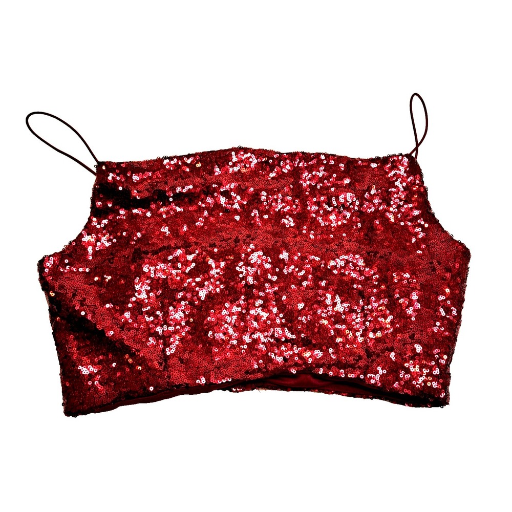 B. Smart Ruby Red Sequin Crop Top‎ Spaghetti Straps Women's L Party